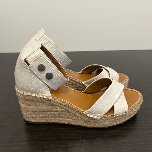 Franco Sarto Carlotta Espadrille Wedge Sandals Heels White Snake Embossed Size 8 - Picture 4 of 13